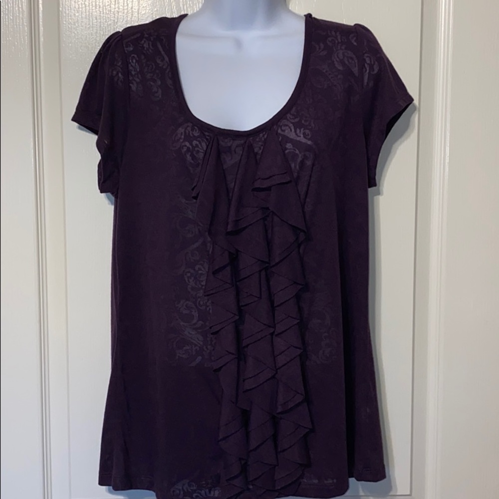 Dark Purple Ruffle Detail Burnout Top